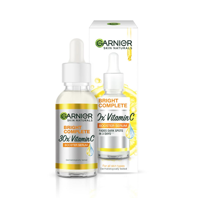 Gaernier Skin Naturals, Face Serum, Increases Skin's Glow Instantly and Reduces Spots Overtime, Bright Complete Vitamin C Booster